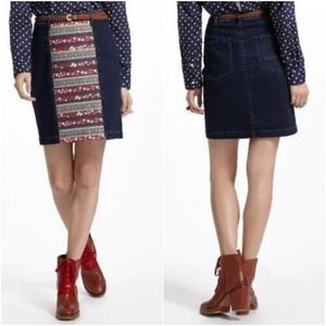 ANTHROPOLOGIE Holding Horses Denim Pencil Skirt Mixed Print Floral Striped 29/8